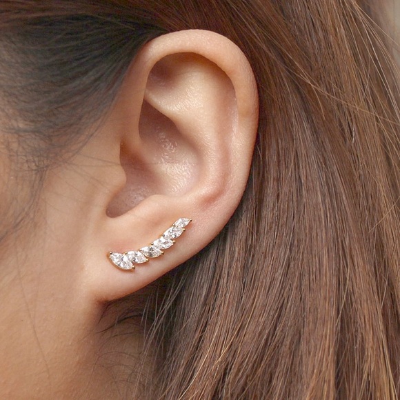 Jewelry - SALE!  Gold/Crystal Ear Climber Clip Studs